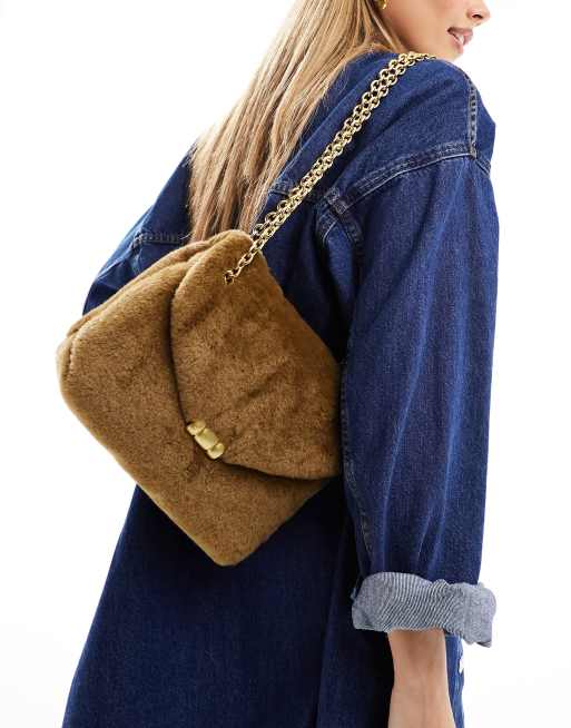 Mango - Crossbody tas van imitatiebont in bruin