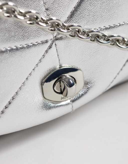 Mango crossbodytas met kettingriem in zilver, 3 van 4