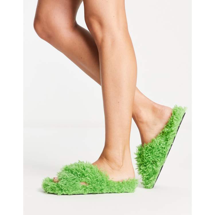 Green cheap fuzzy slippers