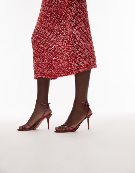 Mango crossover strap detail heels in red - view 1