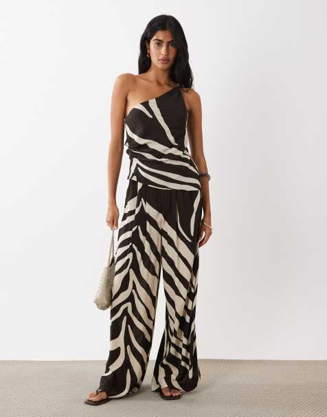 Mango - Cuca - Ensemble à imprimé zébré avec pantalon et top asymétrique à détail perle - Neutre - view 1
