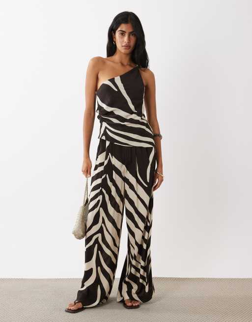 Mango Cuca one shoulder beaded top in neutral zebra print - part of a set, 2 of 4