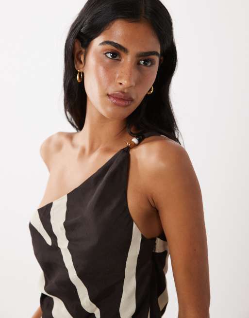 Mango Cuca one shoulder beaded top in neutral zebra print - part of a set, 3 of 4