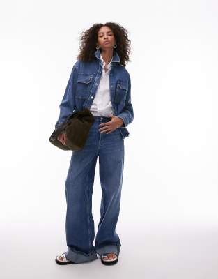 cuffed jeans in mid blue - part of a set