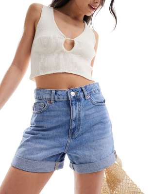 Mango Cuffed Mom Shorts In Blue