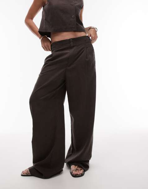 Mango cupro low waist straight leg pants in brown - part of a set - view 1