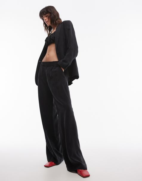 Mango cupro slouchy trousers co-ord and Mango cupro slouchy blazer co-ord in black - view 1