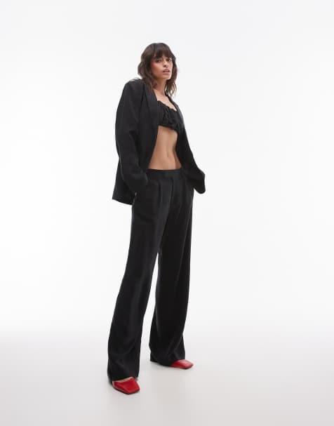 Mango cupro slouchy trousers co-ord in black