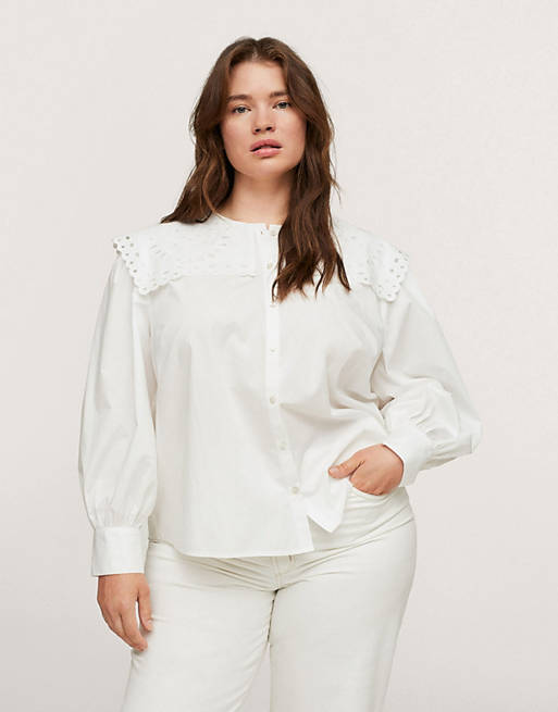 Tops Shirts & Blouses/Mango Curve blouse with broderie collar detail in white 