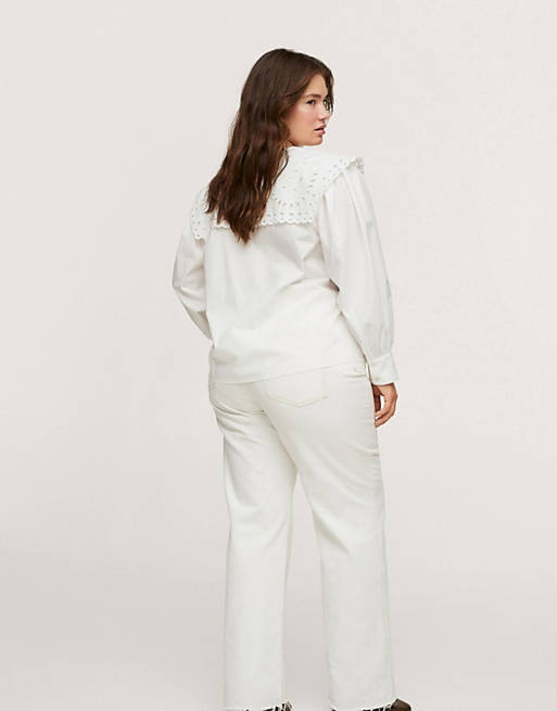 Tops Shirts & Blouses/Mango Curve blouse with broderie collar detail in white 