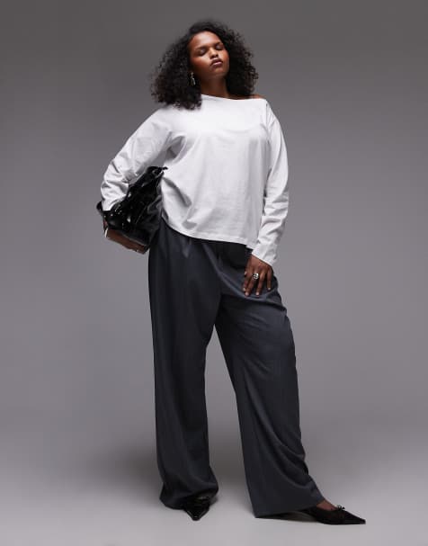 Mango curve boat neck long sleeve top in white - view 1