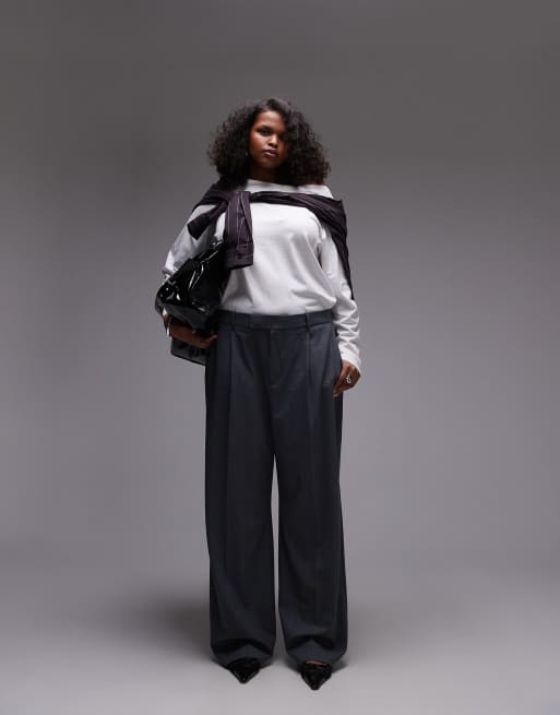 Mango Curve - Broek met wijde pijpen en geplooide voorkant in grijs