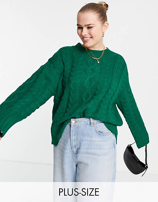 Jumpers & Cardigans Mango Curve cable knit jumper in green 