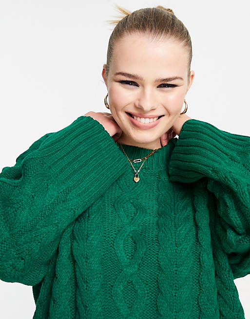 Jumpers & Cardigans Mango Curve cable knit jumper in green 