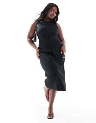 Mango Curve Cinched Waist Sleeveless Dress In Black