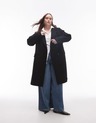 Thumbnail - Mango Curve - Doppelreihiger Mantel in schwarzer Wolloptik