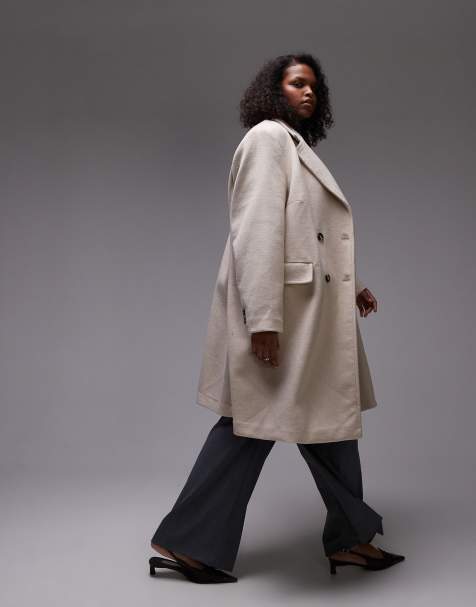 Mango Curve double breasted wool mix coat in light brown - view 1