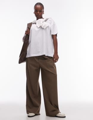 curve elastic tie waist relaxed pants in brown