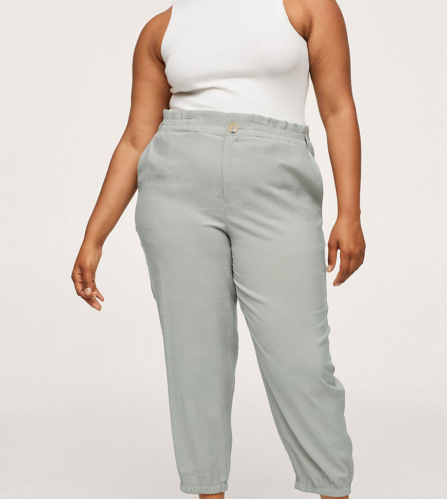 Mango Curve elasticated waist tailored pant in sage green