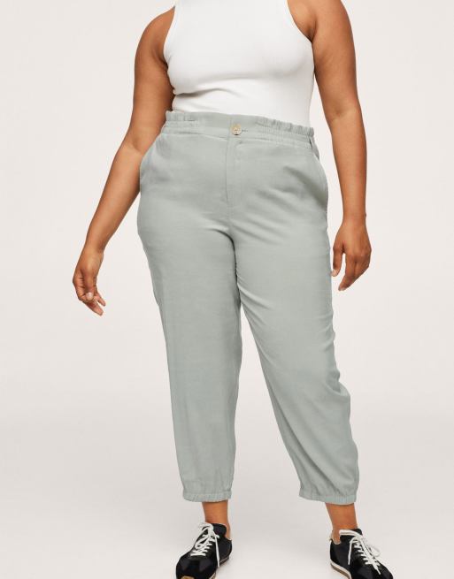 Mango Curve elasticated waist tailored trouser in sage green ASOS