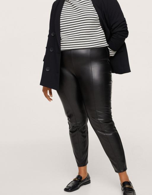 Mango Curve faux leather pants in black