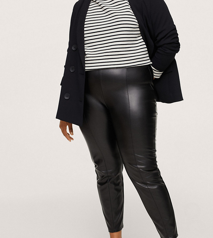Mango Curve faux leather trousers in black