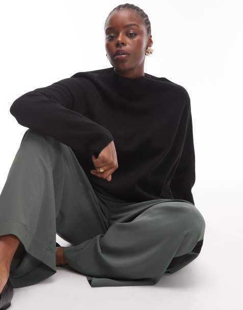 Mango curve high neck jumper in black - view 1