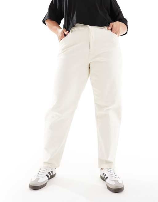 Mango Curve - Jeans dritti bianco sporco con cucitura a contrasto	