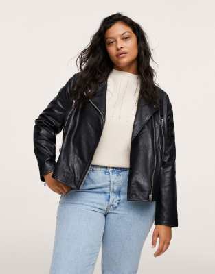 Mango Curve leather biker jacket - ASOS Price Checker