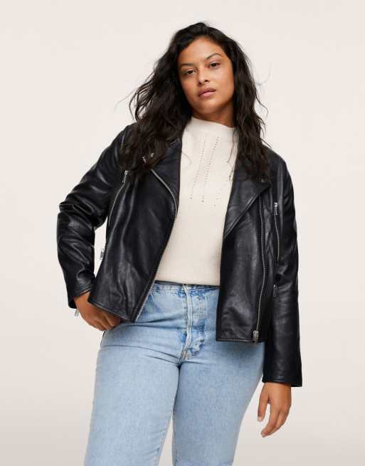 Mango Curve leather biker jacket | ASOS