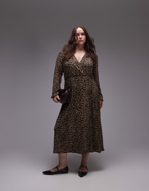 Mango curve leopard print midi dress in brown - view 1