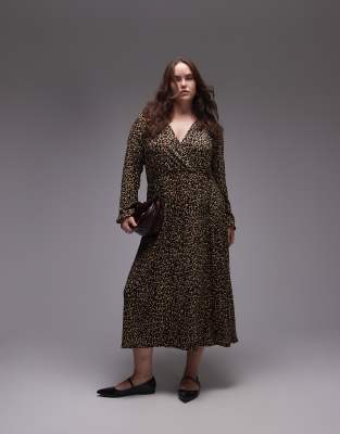 mango curve leopard print midi dress in brown