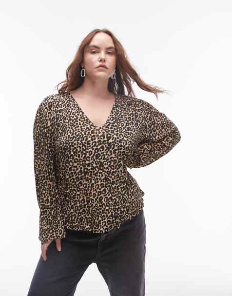 Mango Curve – Leopardmönstrad topp med knytning vid halsen - view 1