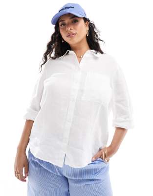 Mango Curve Linen Shirt In White