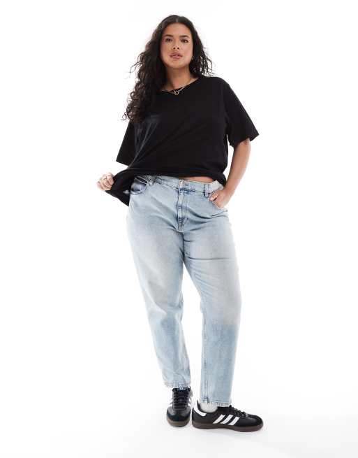 Mango Curve – Locker geschnittene Mom-Jeans in Hellblau