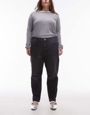 Mango Curve - Locker geschnittene Mom-Jeans in Schwarz