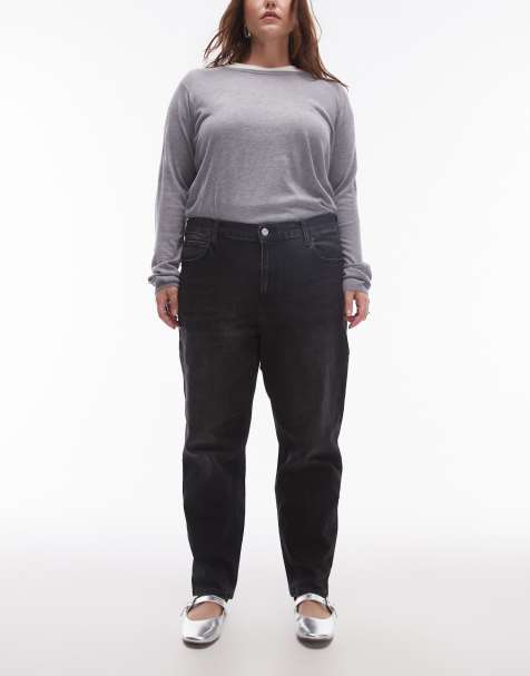 Mango Curve – Locker geschnittene Mom-Jeans in Schwarz - view 1