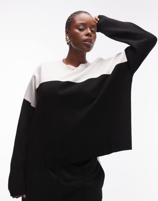 Mango Curve - Maglione bianco con base a contrasto