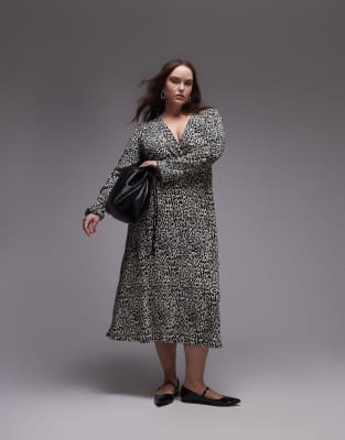 Mango Curve - Midikleid in Weiß mit Leopardenmuster