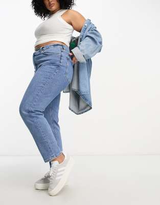 Mango Curve - Mom-Jeans in Mittelblau mit hohem Bund