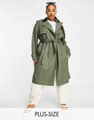 Mango curve oversized trench in khaki - ASOS Price Checker