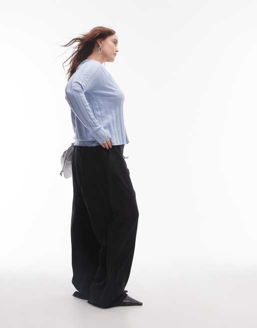 Mango Curve pintuck straight leg pants in black