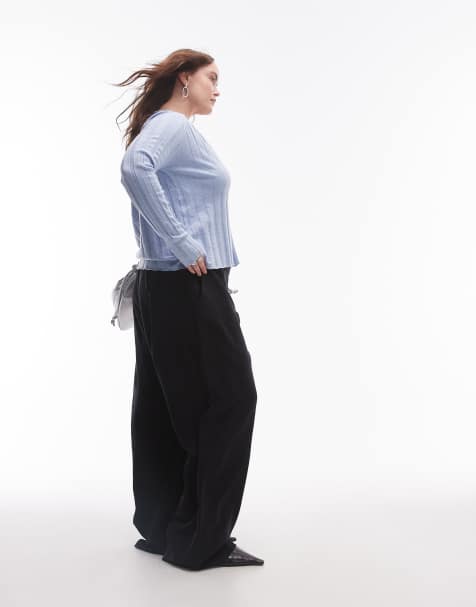 Mango curve pintuck straight leg trousers in black - view 1