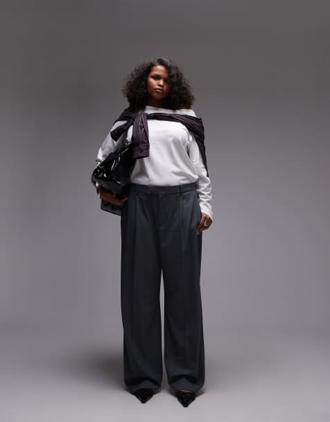 Mango curve pleat front wide leg trouser in grey - view 1