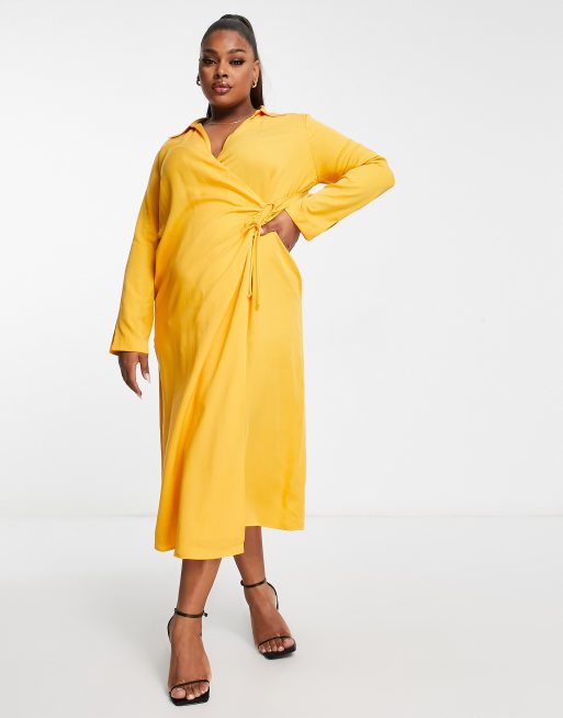 Mango Curve Robe chemise mi longue nou e devant Orange vif