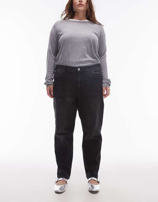 Mango Curve - Sorte mom-jeans med afslappet pasform
