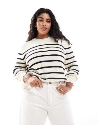 Mango Curve Striped Lightweight Sweater In White