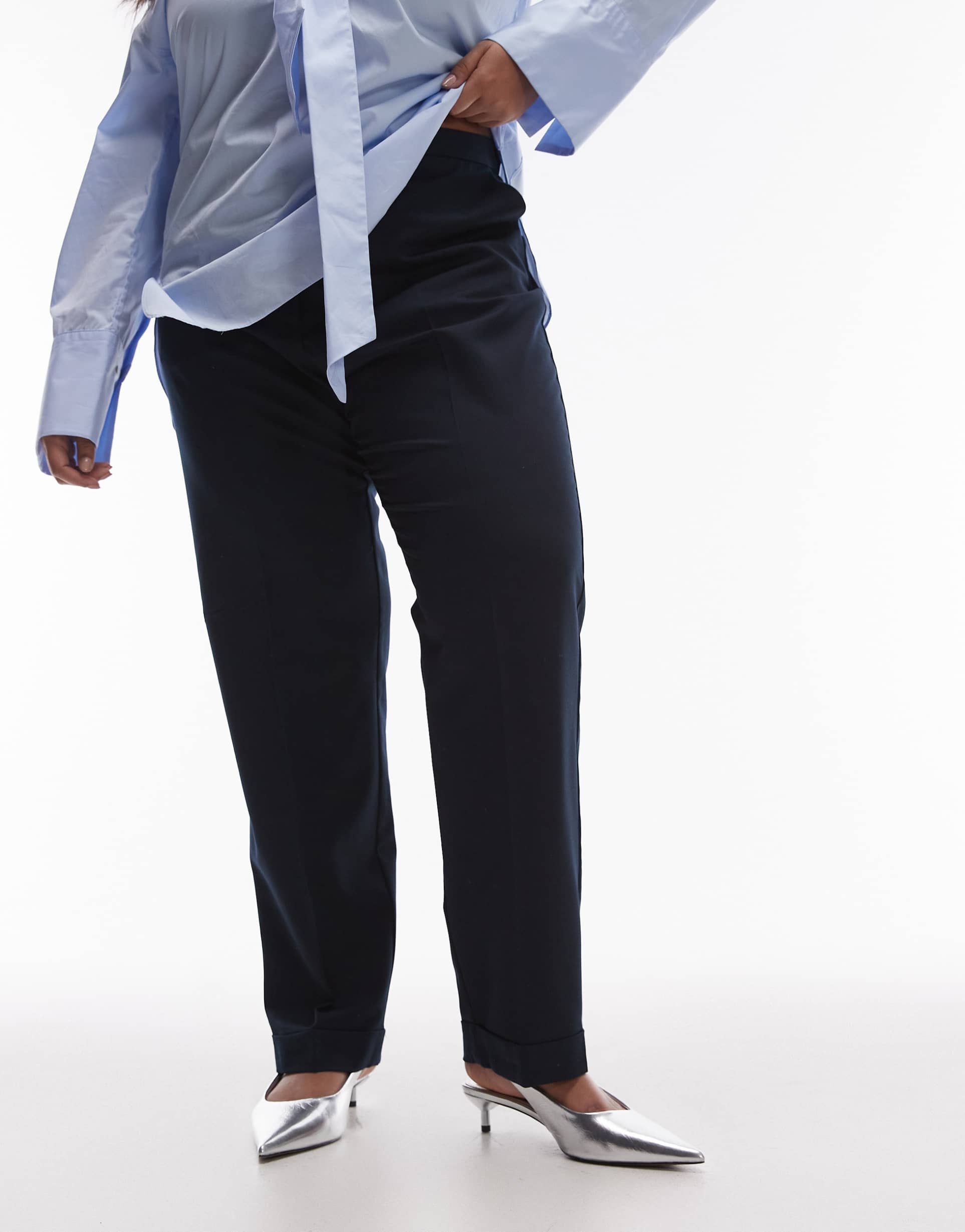 mango curve suit slim pants in navy