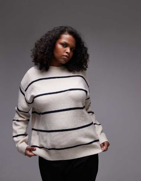 Mango Curve – Sweter z golfem, w brązowe paski - view 1