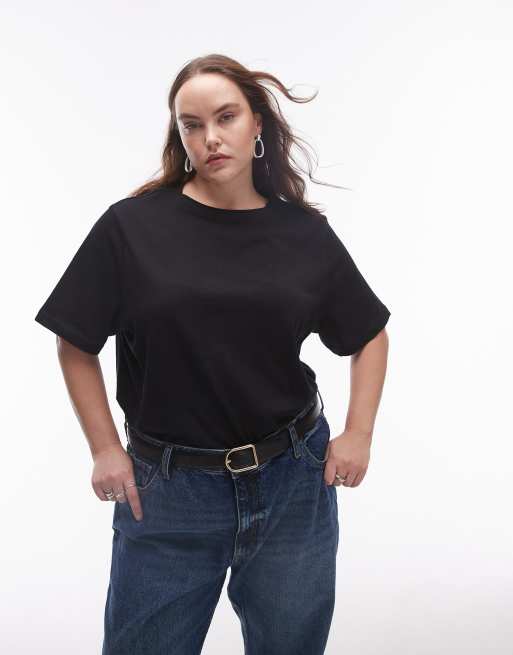 Mango Curve - T-shirt con scollo rotondo nera